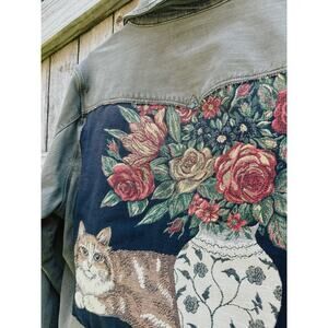 Upcycled Cat Tapestry Jacket | Vintage Floral Cat Jacket | Cottagecore